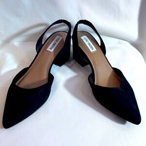STEVE MADDEN Sz 8B Davies Slingback Shoes Suede Textile Block Heel Pointy Toe